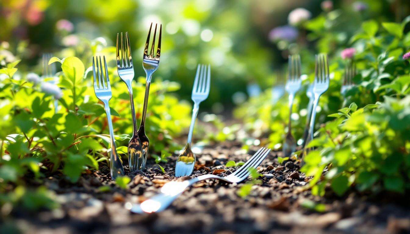 Des fourchettes plantées dans la terre : l’astuce peu banale qui transforme le quotidien des jardiniers face aux chats et oiseaux